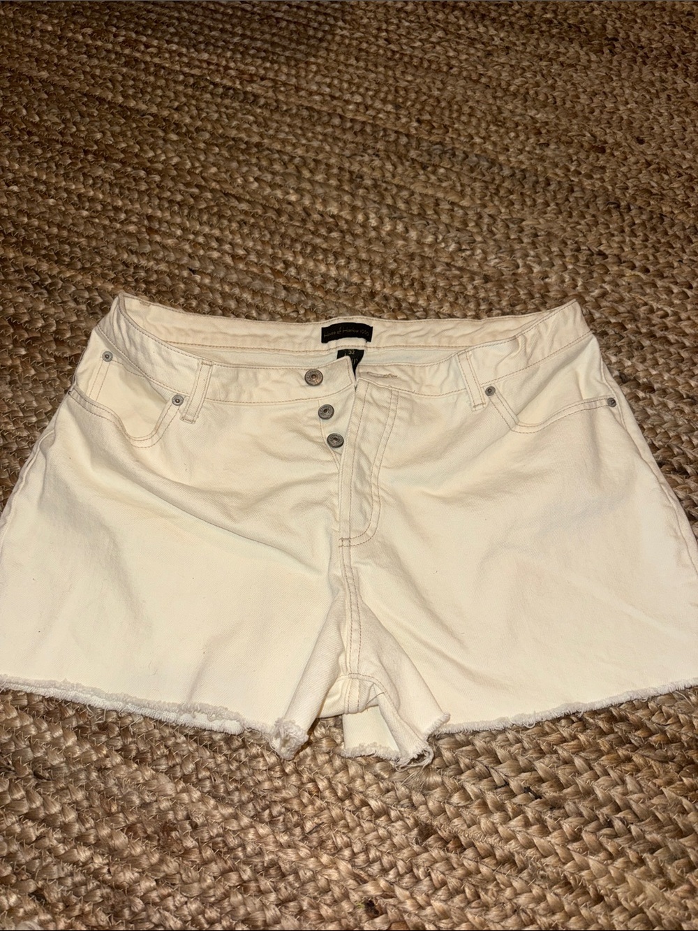 House of Harlow 1960 Cream Denim Cutoff Shorts